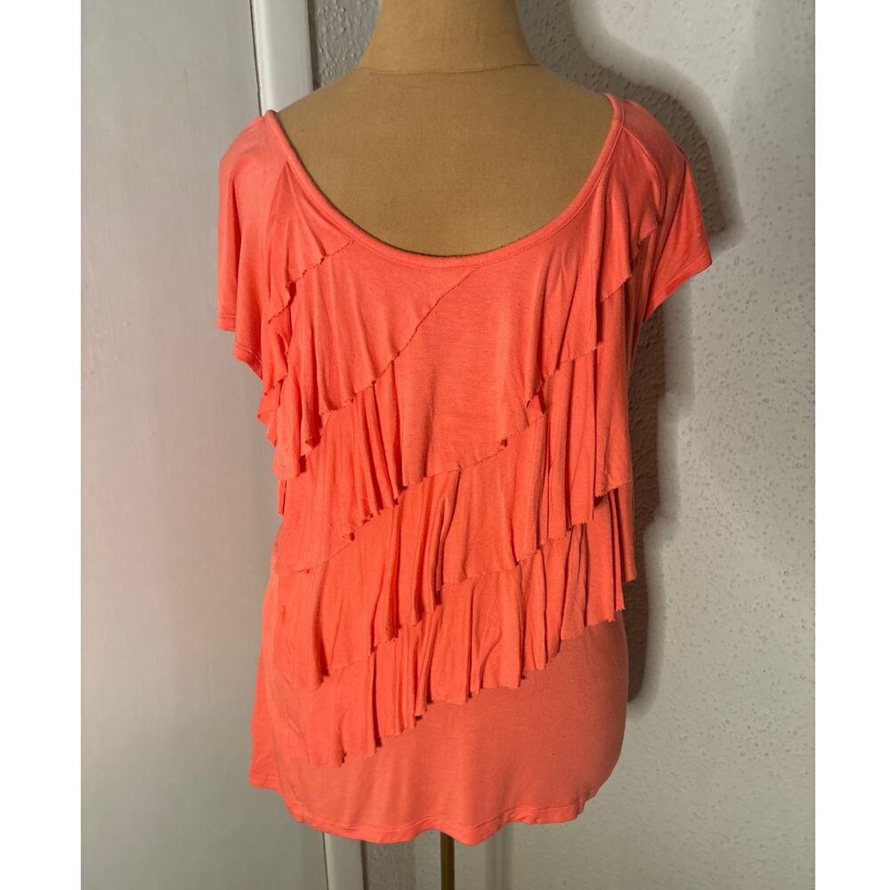 Nicole Miller Dubarry Pink Ruffled Short Sleeve Top L Coquette Girl Fairycore